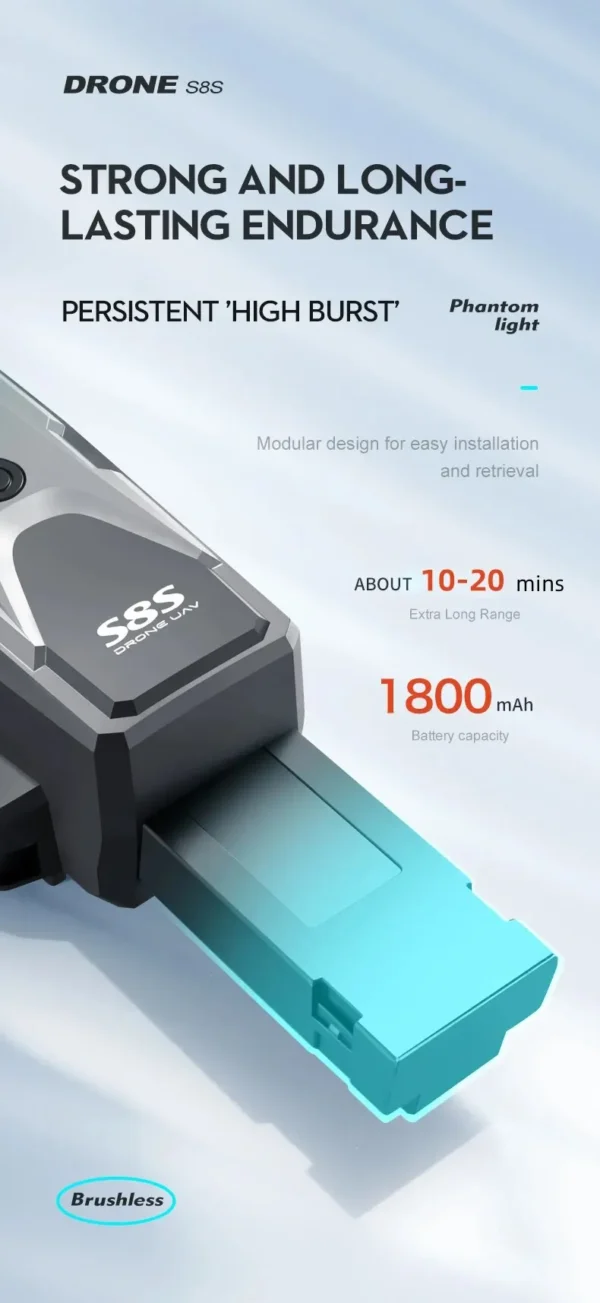 Batterie de 1800mAh pour le drone SkyEagle S8S, garantissant une performance de vol prolongée et robuste avec technologie brushless.