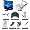 Contenu du kit du planeur RC AquaSky KF603 comprenant le planeur, télécommande, batterie, pales de rechange, chargeur USB et tournevis.