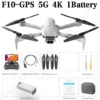 Drone F10 équipé de GPS et technologie 5G, caméra 4K, avec batterie, télécommande, câble USB, protections, et accessoires
