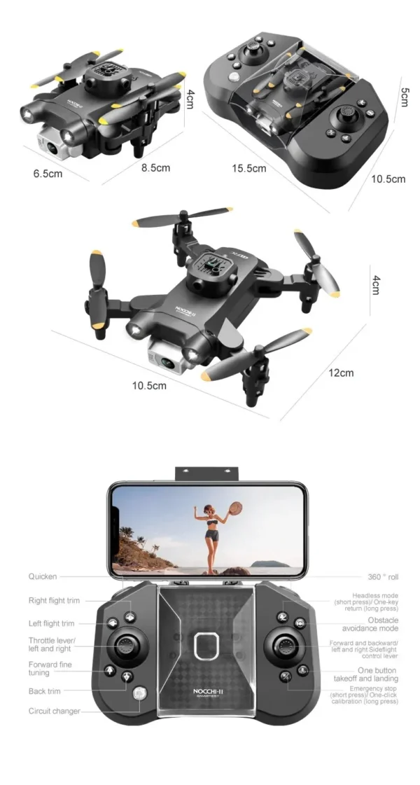 Drone Mini V30 avec transmission d’image HD via Wifi pour une vision en haute altitude.