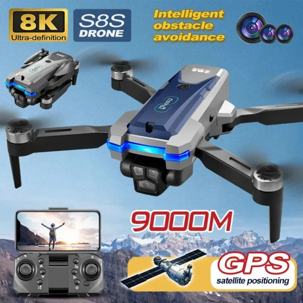 Drone SkyEagle S8S avec caméra ultra-définition 8K, évitement d'obstacles intelligent et positionnement par satellite GPS, portée 9000m.