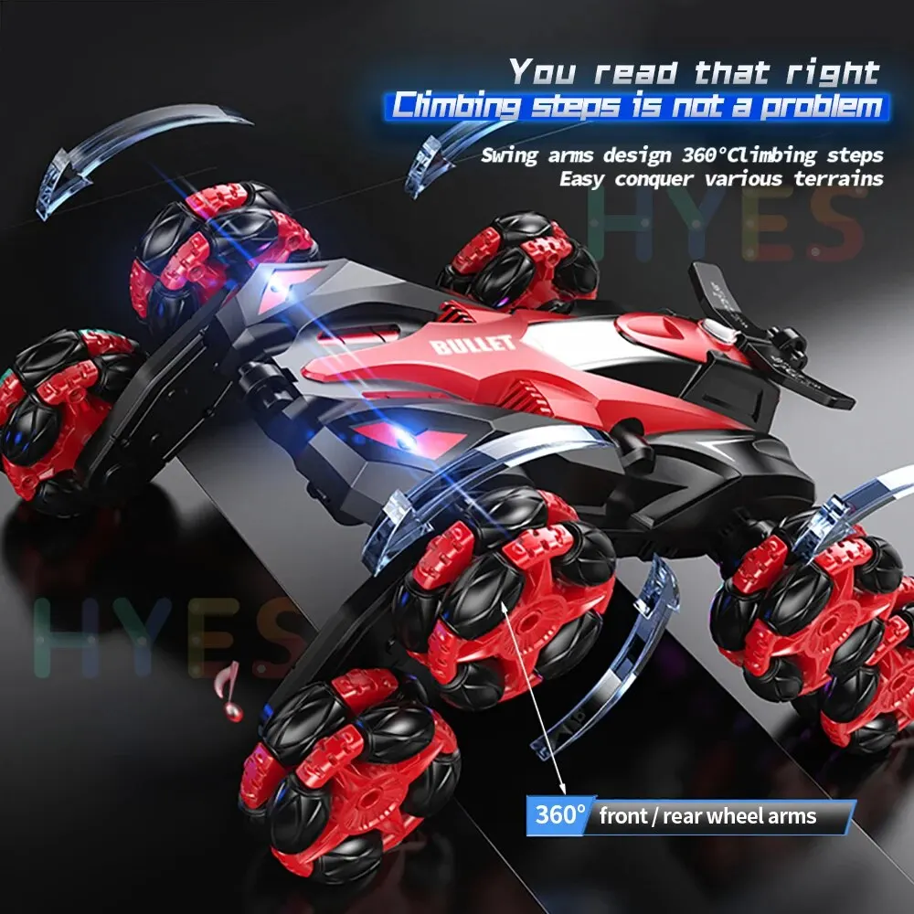 Voiture RC cascadeuse Bullet à 8 roues avec bras de roue pivotants à 360 degrés pour tous terrains