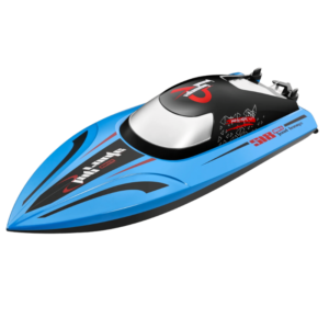 Bateau RC Haute Vitesse 812, couleur bleue, étanche, atteignant une vitesse de 35 km/h, conçu pour les courses nautiques et amateurs de modélisme aquatique.