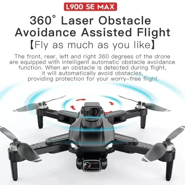 Drone L900 SE MAX avec système d’évitement d’obstacles laser à 360°, garantissant des vols sécurisés et une navigation intelligente.