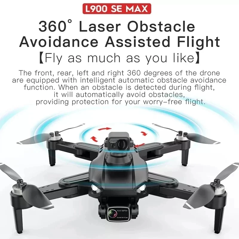 Drone L900 SE MAX avec système d’évitement d’obstacles laser à 360°, garantissant des vols sécurisés et une navigation intelligente.