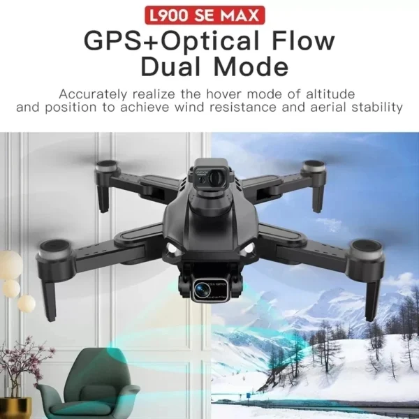 Drone L900 SE MAX avec mode double GPS et flux optique, garantissant une stabilité aérienne et une résistance au vent pour des vols précis.