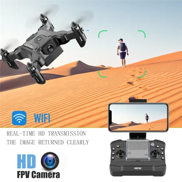 Mini drone V2 avec caméra HD FPV et transmission en temps réel, idéal pour capturer des images claires à distance.