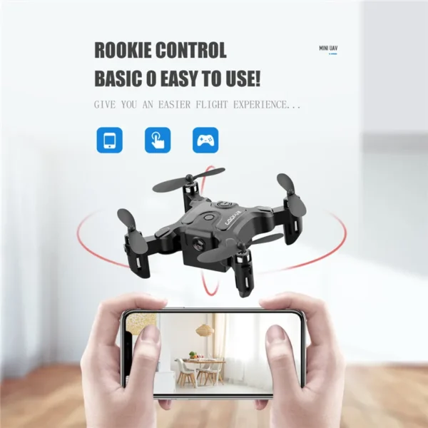 Mini drone V2 pliable, facile à contrôler, idéal pour les débutants avec une interface intuitive via smartphone.