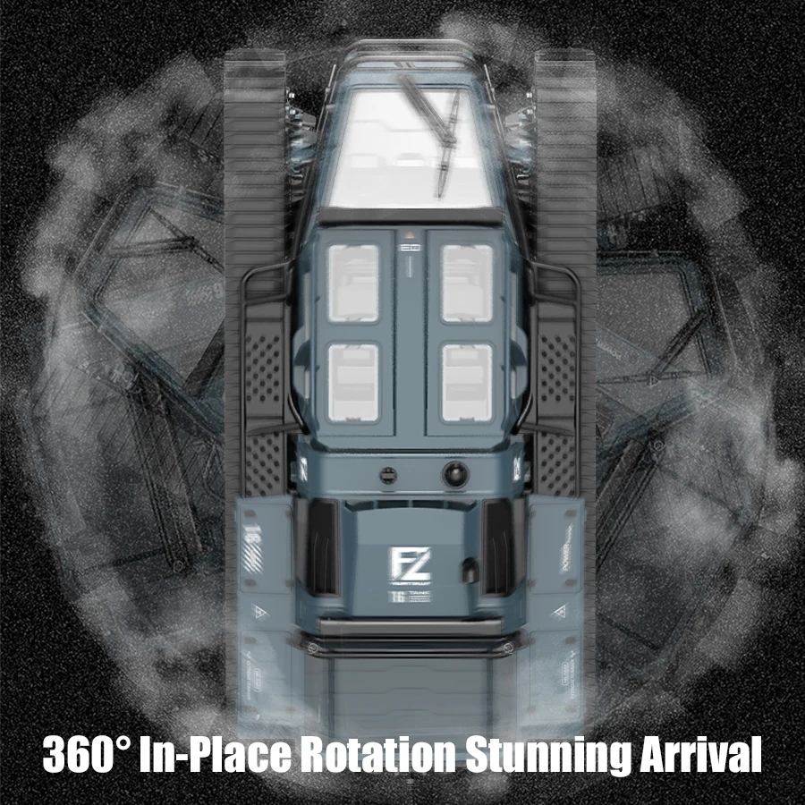 Véhicule RC à chenilles avec rotation sur place à 360°