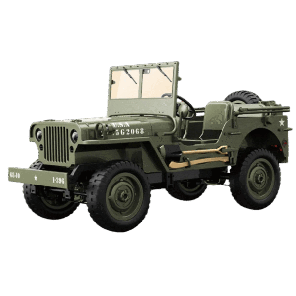 Voiture télécommandée militaire JJRC C8815 échelle 1/10 avec détails réalistes sur fond blanc